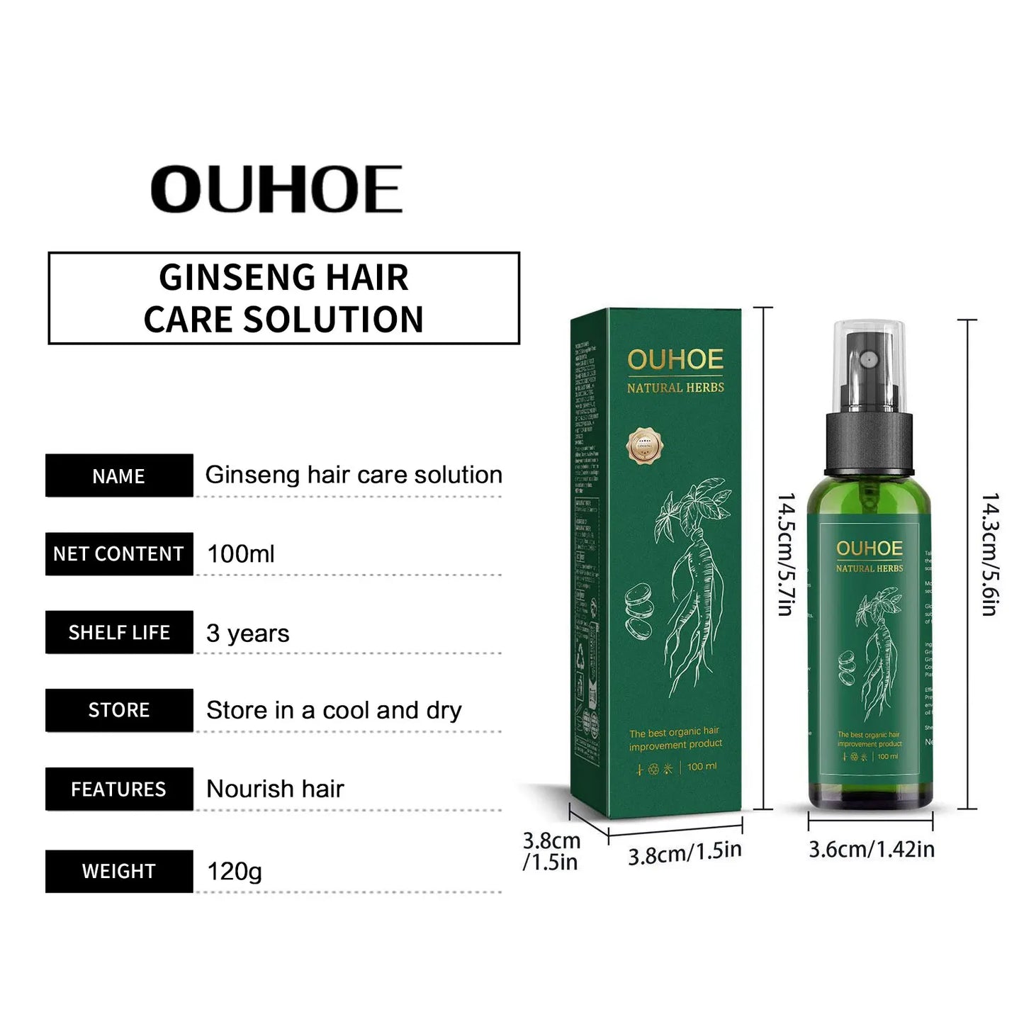Ginseng Hair Growth Spray; Moisturize Nourish Scalp