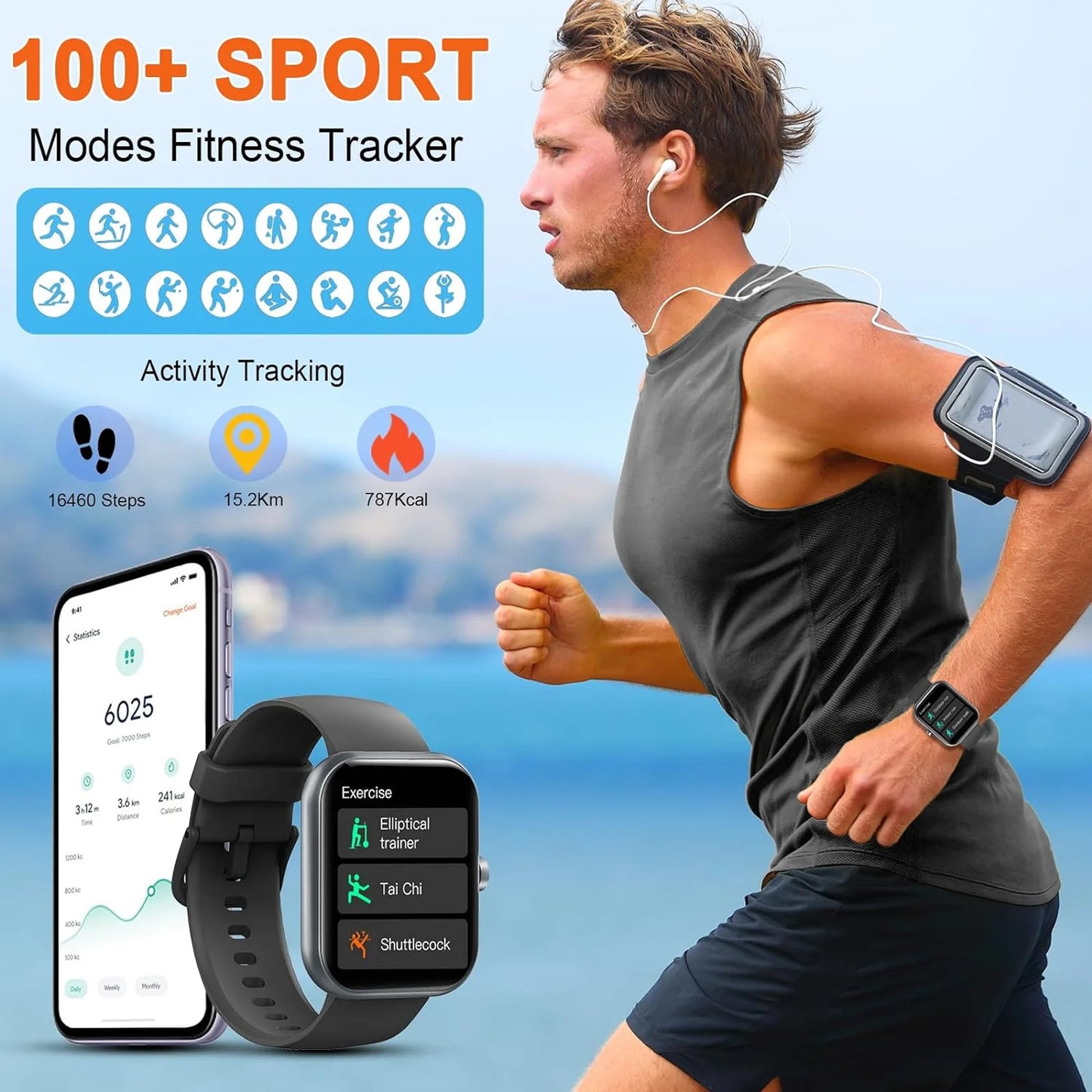 Smart Watch (Waterproof), 100+ Sport Modes