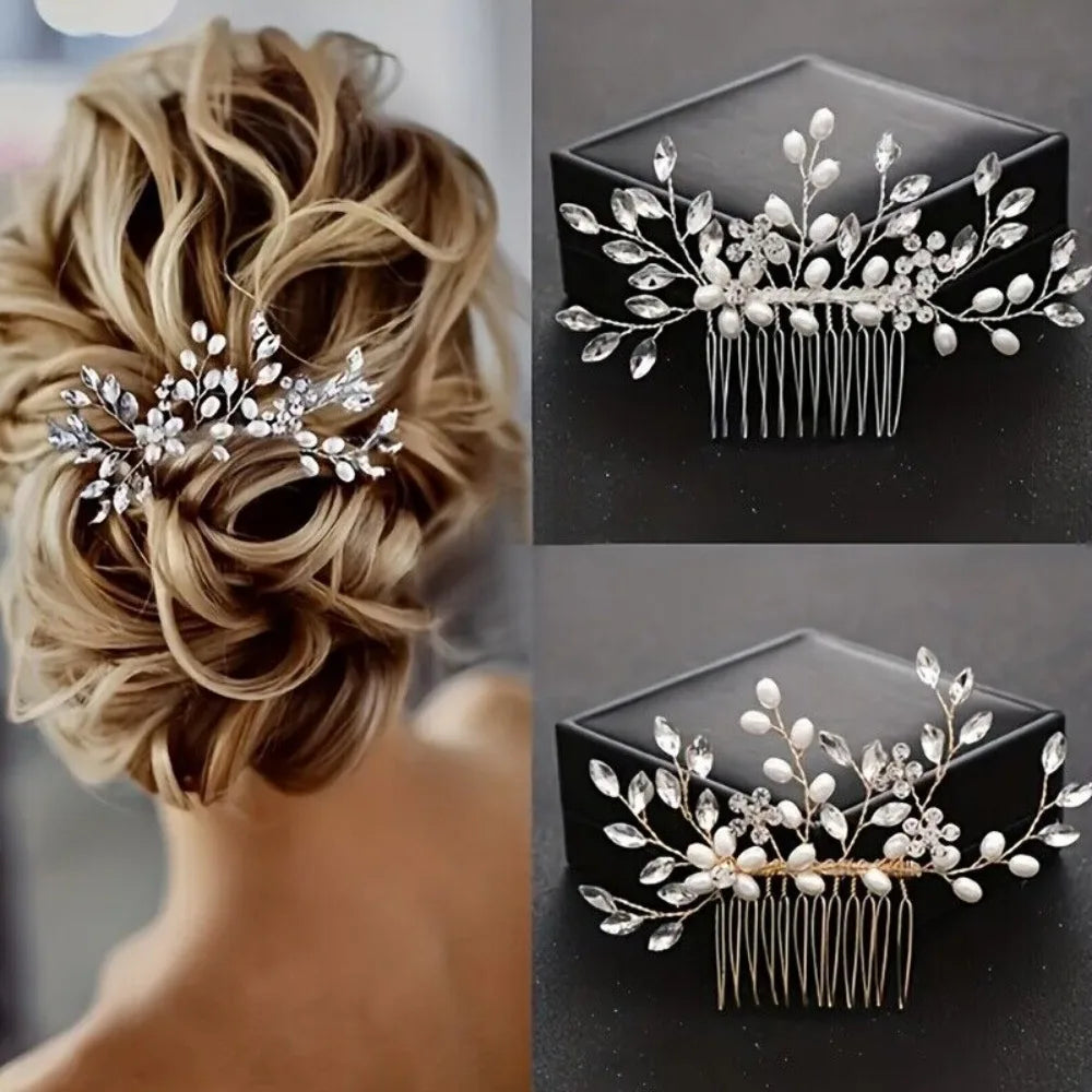 Wedding Hair Comb, Faux Pearl Crystal