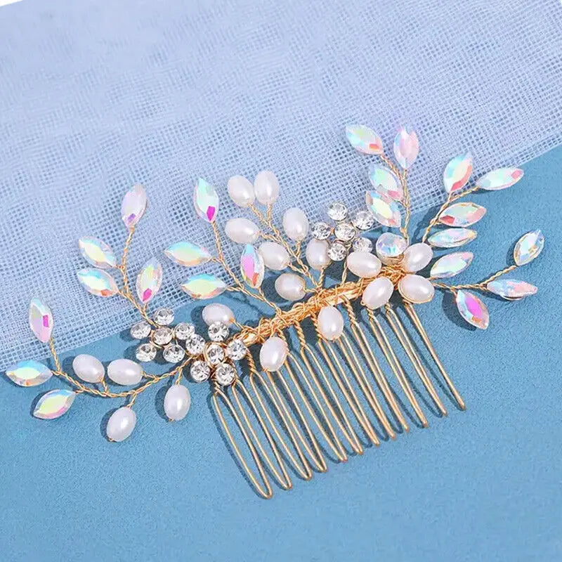 Wedding Hair Comb, Faux Pearl Crystal