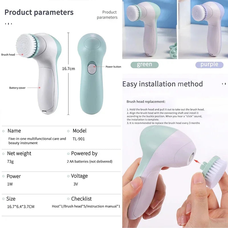5 in 1 Electric Face Cleansing Brush/Massager