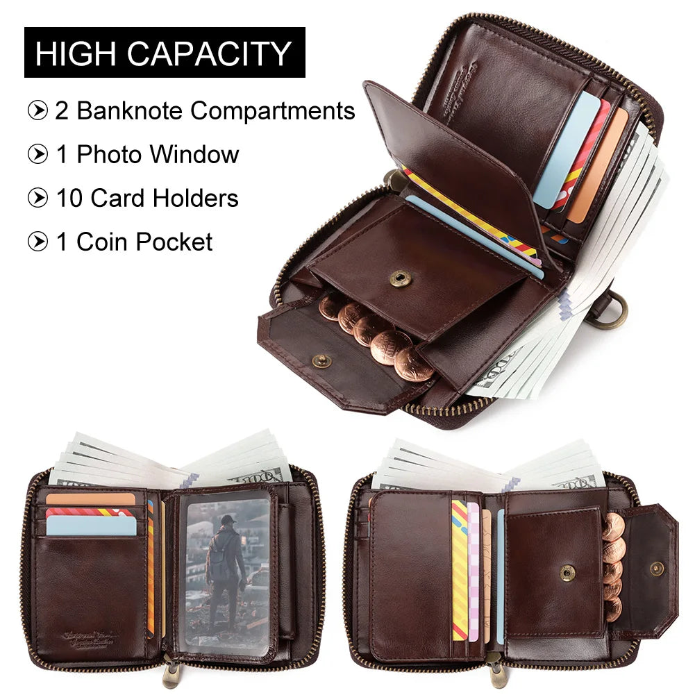 Genuine Leather Men's Wallet With Anti-theft Chain