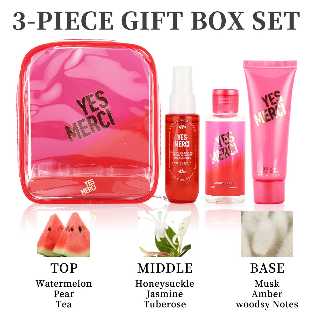 Bath and Body Gift Set for Women & Girls 1.02fl.oz Body Mist 2.04fl.oz Shower Gel 1.7fl.oz Body Lotion Women's Fragrance Sets YE