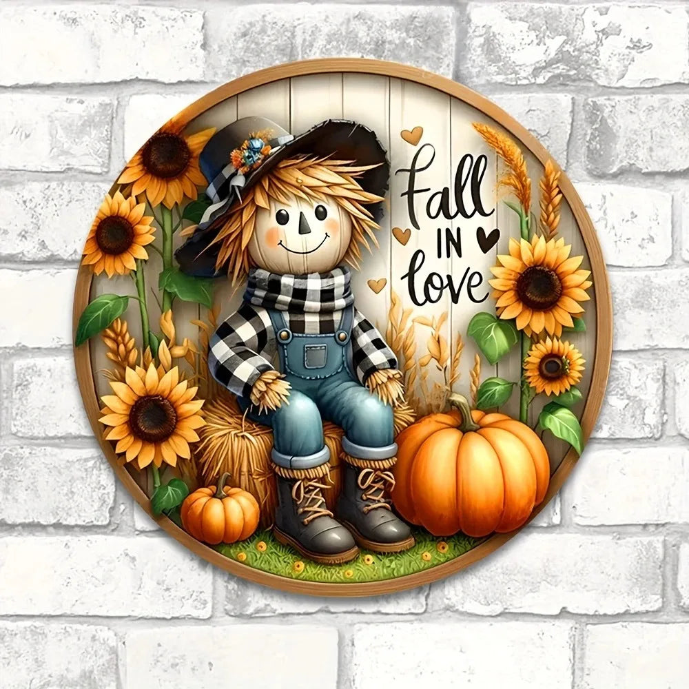 Tin Painting - Charming Scarecrow & Fall Harvest