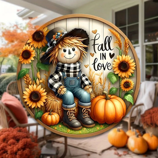 Tin Painting - Charming Scarecrow & Fall Harvest