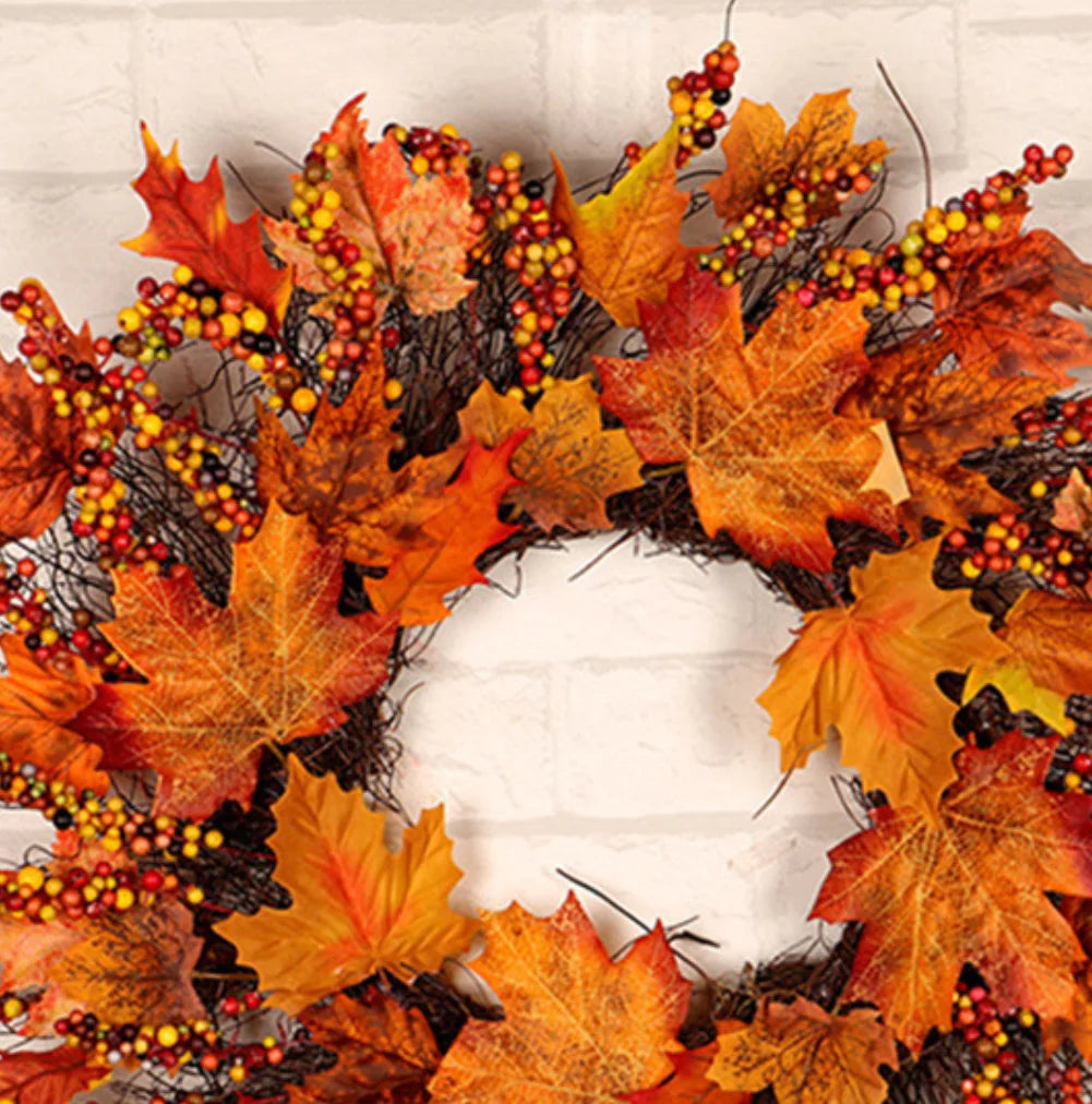 Artificial Berries Maple Leaf Garland Wreath