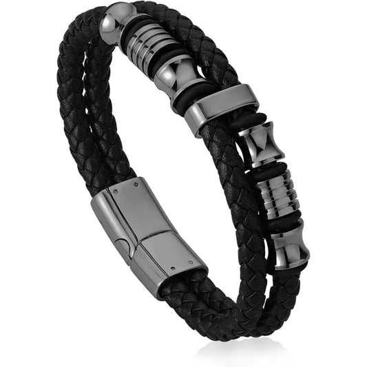 Men's Black Braided Leather Bracelet