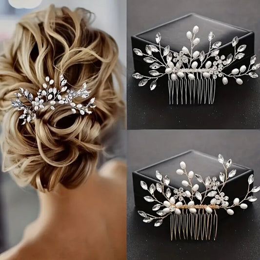 Wedding Hair Comb, Faux Pearl Crystal