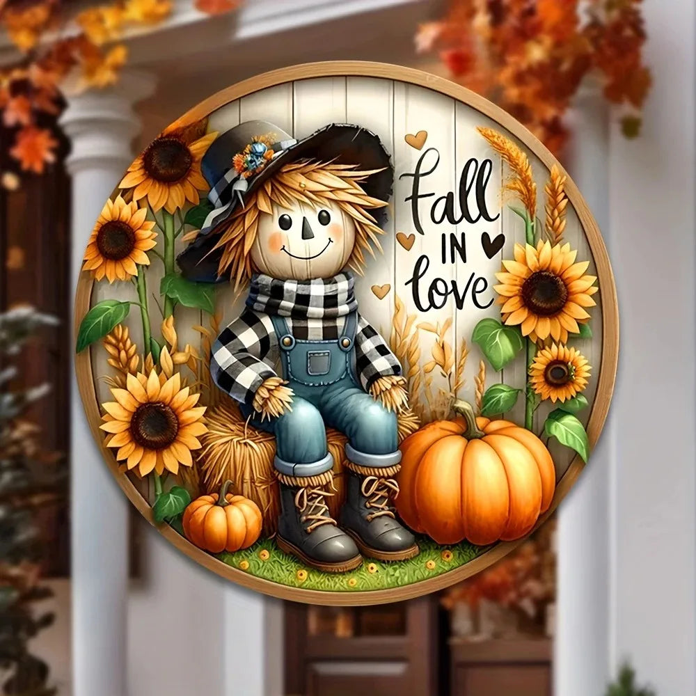 Tin Painting - Charming Scarecrow & Fall Harvest