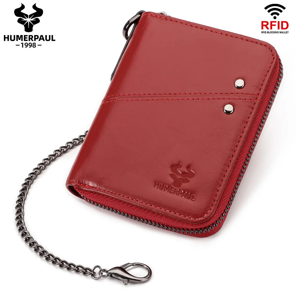 Genuine Leather Men's Wallet With Anti-theft Chain