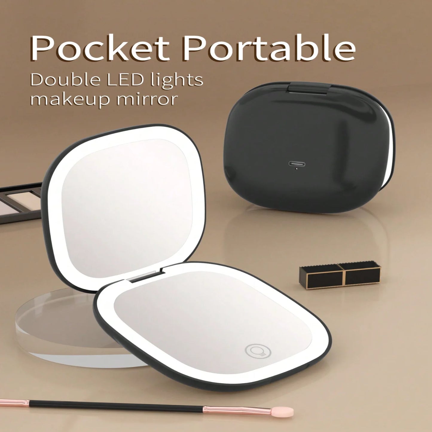 Portable Led Makeup Square Mirror