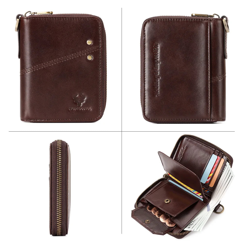 Genuine Leather Men's Wallet With Anti-theft Chain