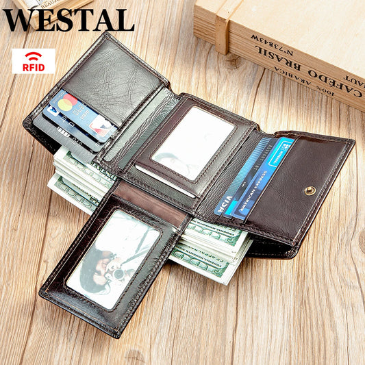 RFID Trifold Wallet for Men, Genuine Leather