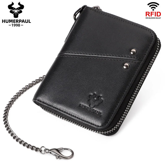 Genuine Leather Men's Wallet With Anti-theft Chain
