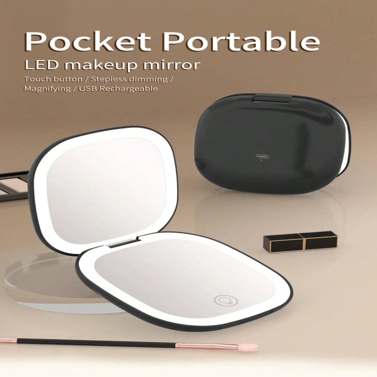 Portable Led Makeup Square Mirror