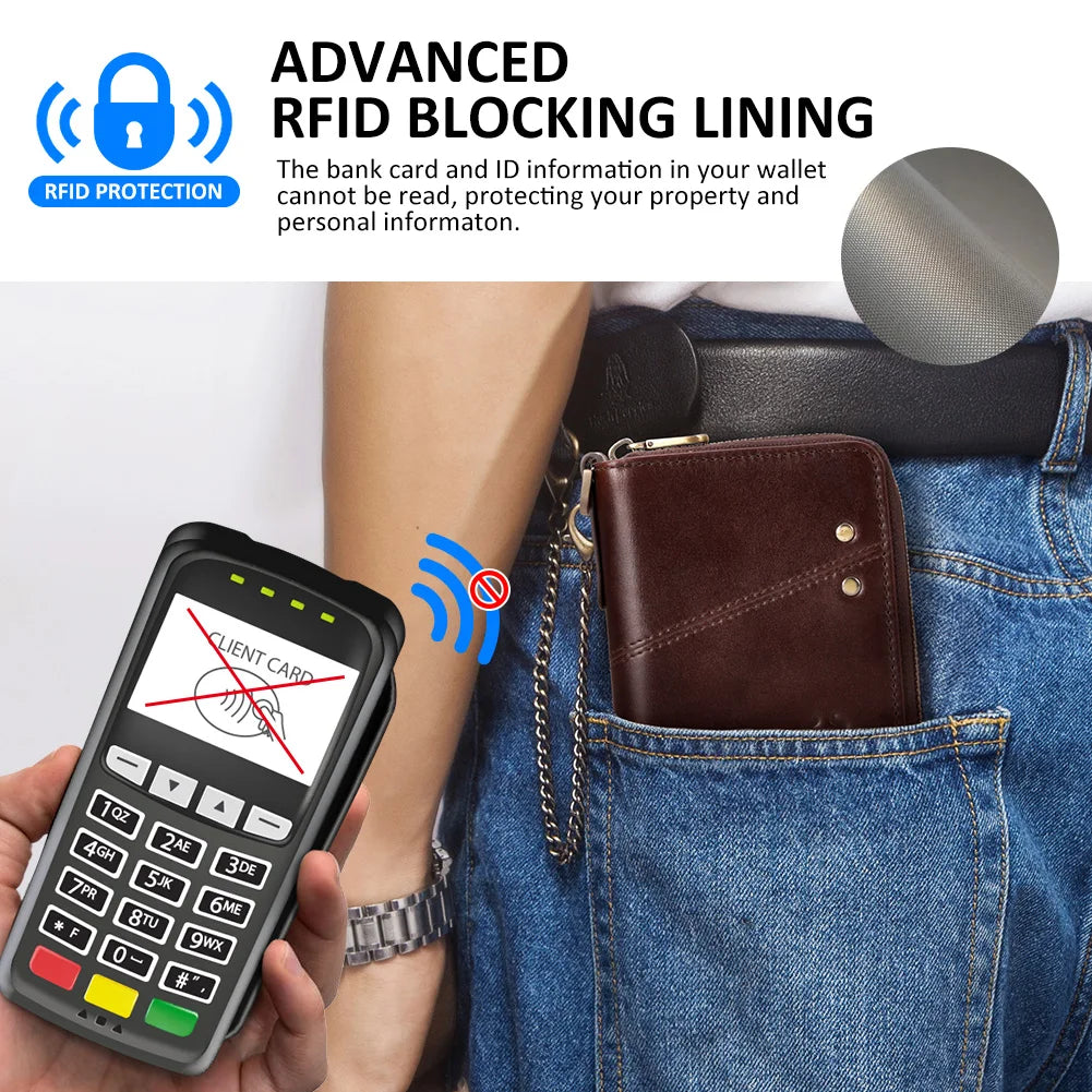 Genuine Leather Men's Wallet With Anti-theft Chain